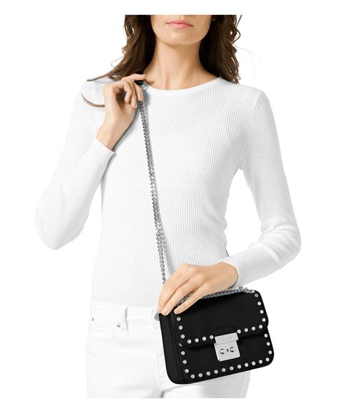 michael michael kors studded sloan medium chain shoulder bag black|Michael Kors sloan bag.